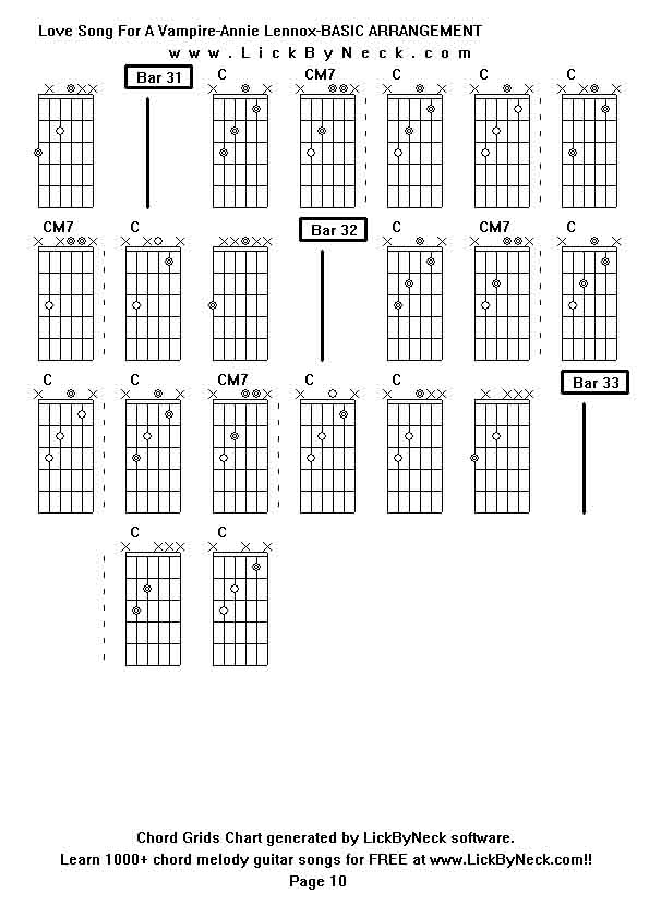 Chord Grids Chart of chord melody fingerstyle guitar song-Love Song For A Vampire-Annie Lennox-BASIC ARRANGEMENT,generated by LickByNeck software.